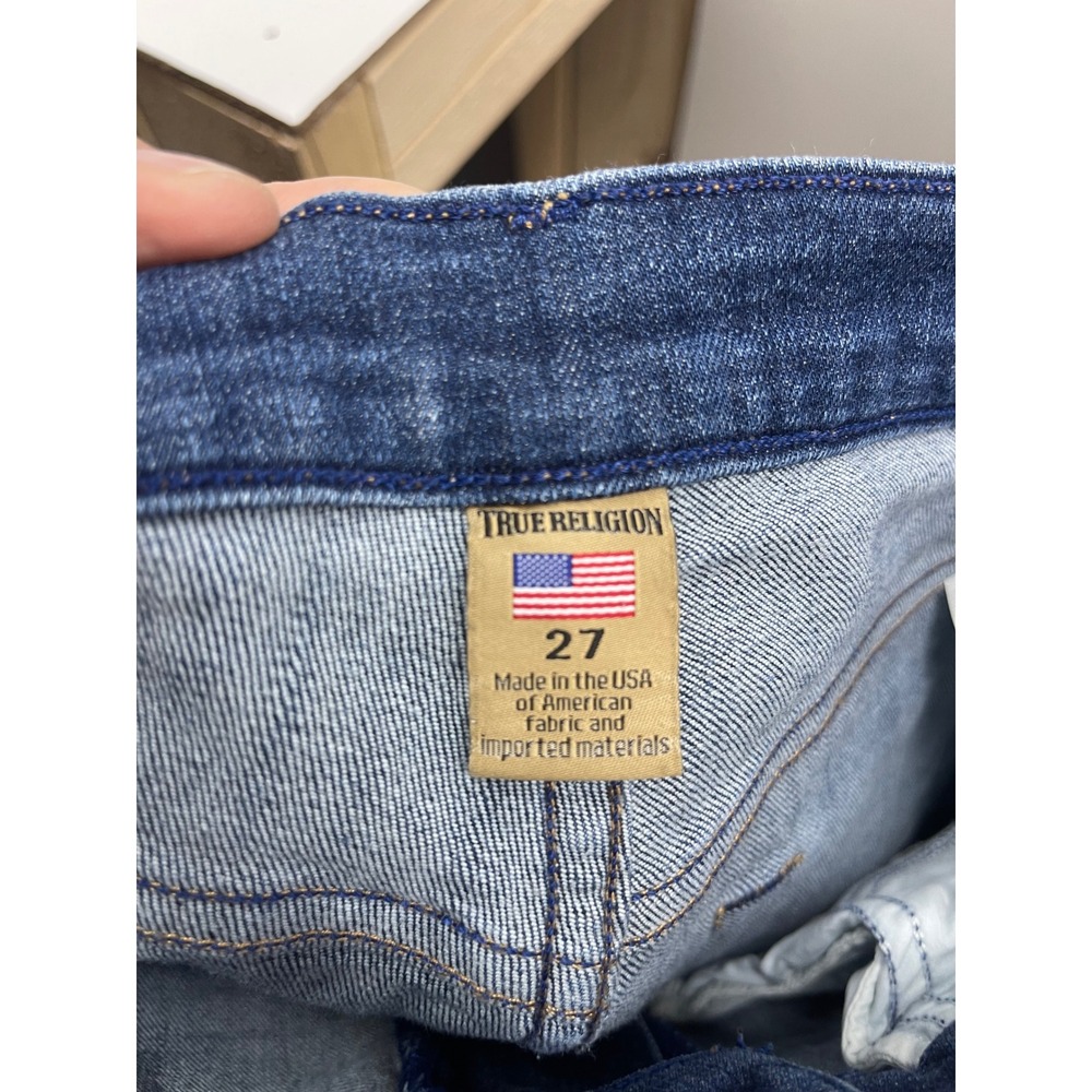 True Religion Cora Mid Rise Straight Leg Distressed Jeans Blue Wash Size 27 - Picture 3 of 5